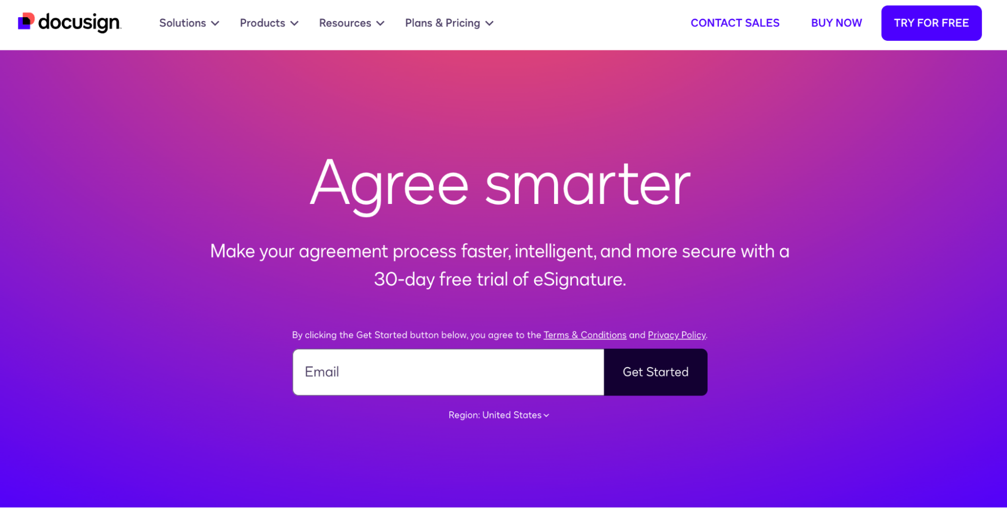 Screenshot of DocuSign homepage.